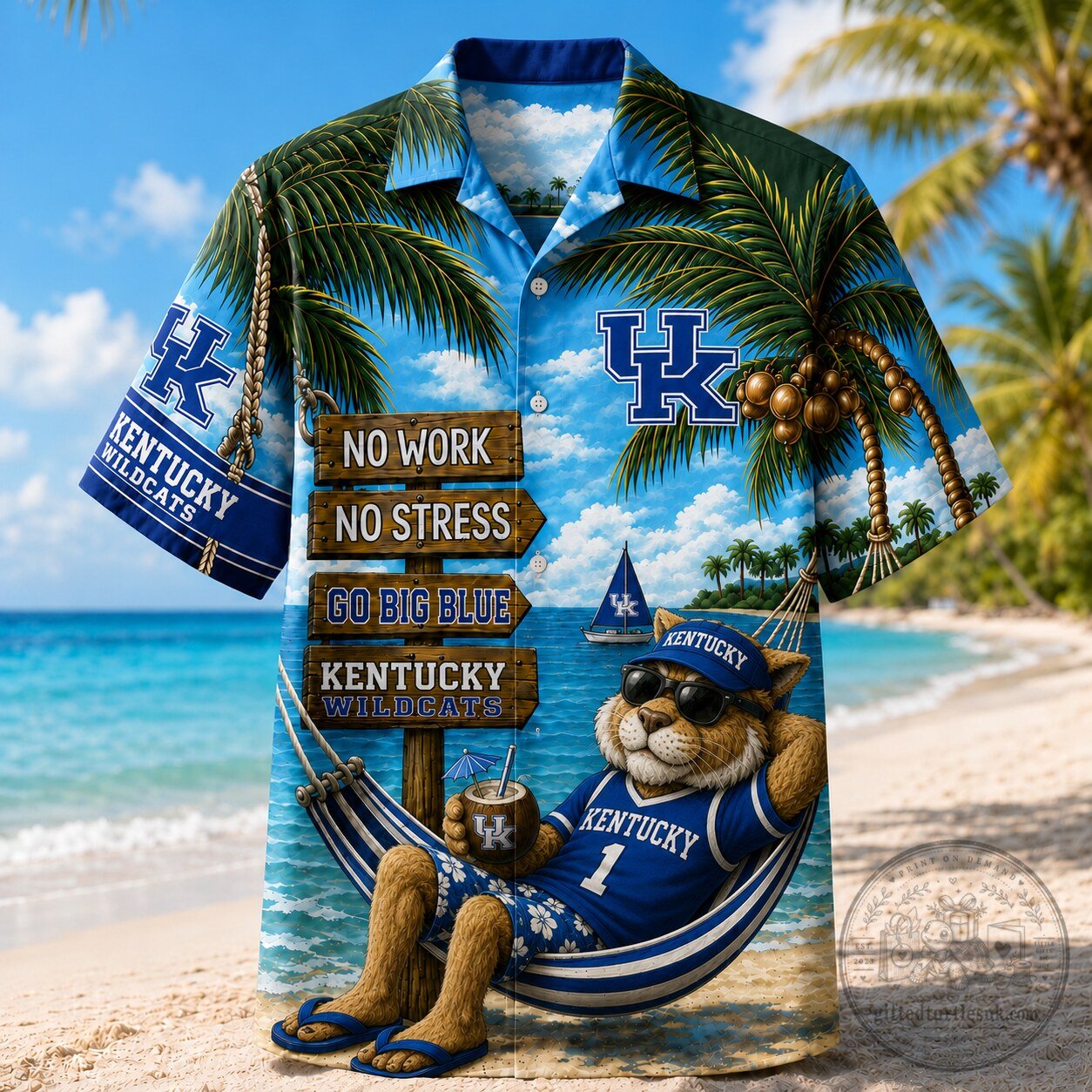 Kentucky Wildcats No Work No Stress Go Big Blue Hawaiian Shirt