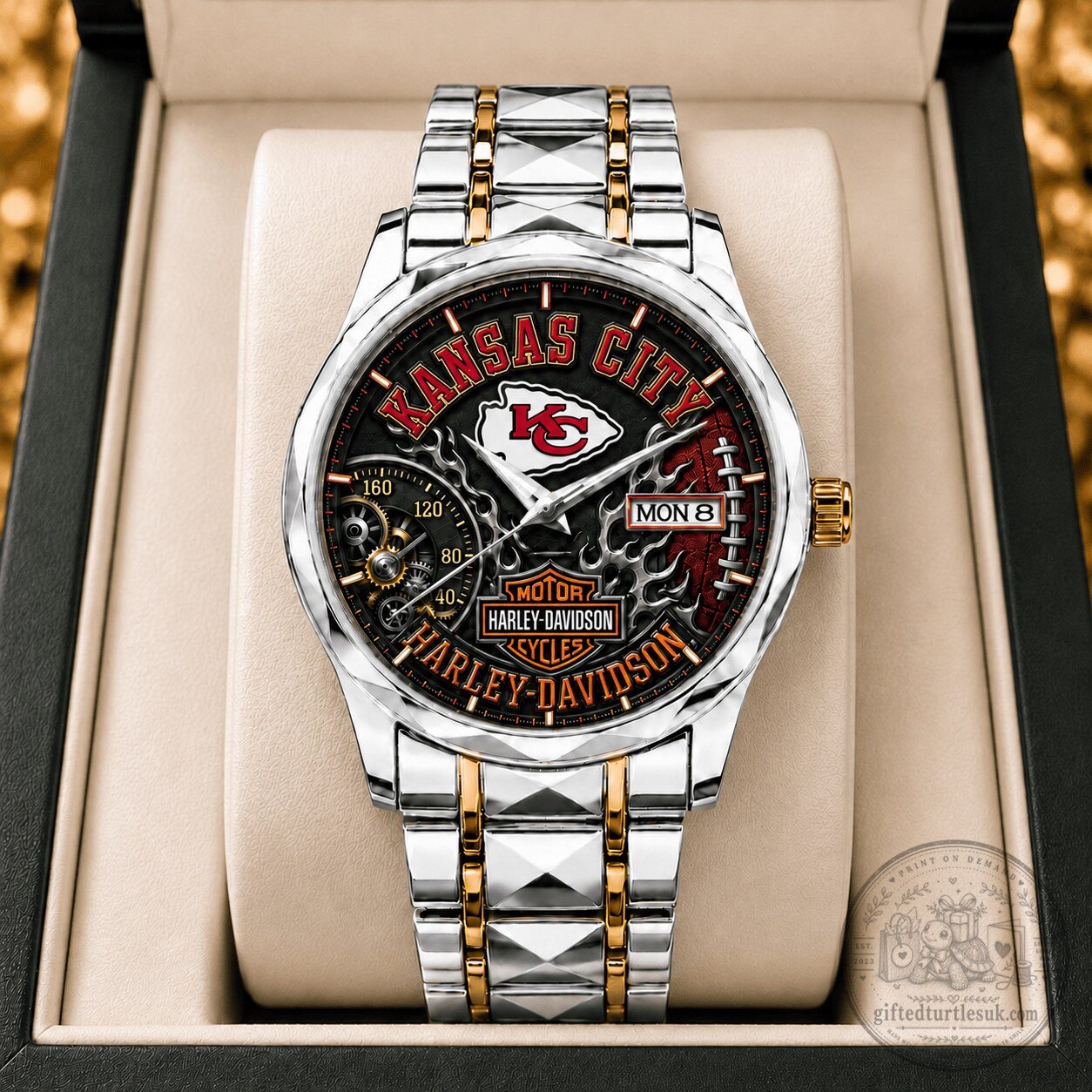 Kansas City Chiefs Harley-Davidson Stainless Steel Two-Tone Wrist Watch for Men