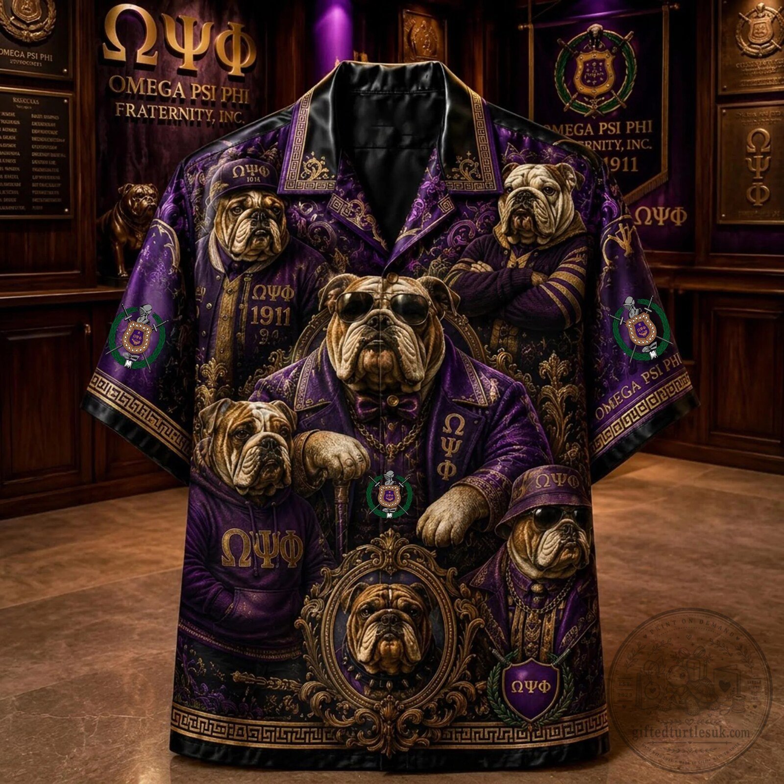 Omega Psi Phi Fraternity Bulldog Mascot Purple Hawaiian Shirt