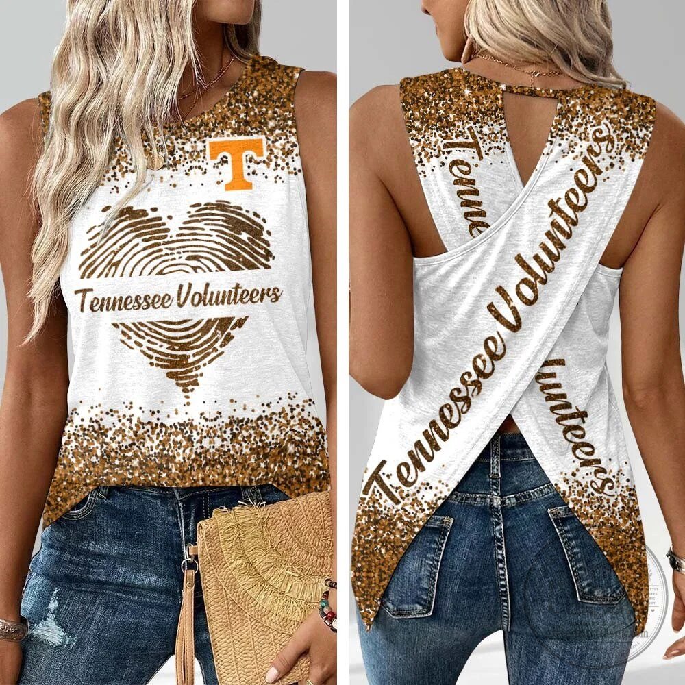 Tennessee Volunteers Fingerprint Heart Glitter Sparkle Tank Top