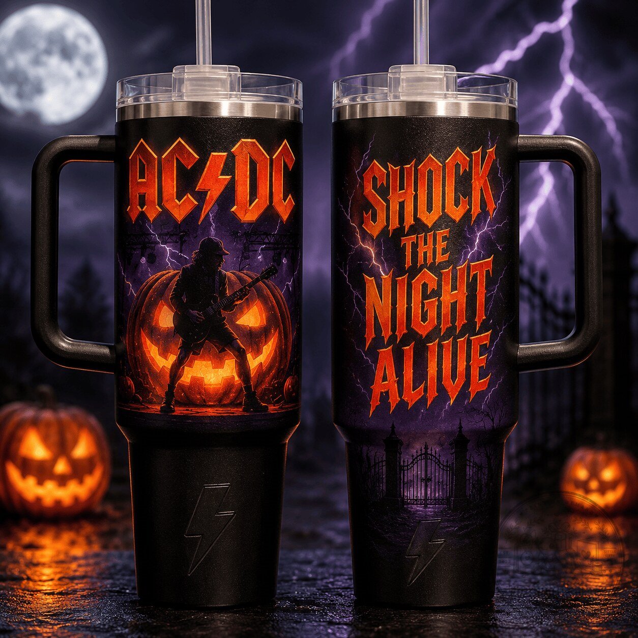 AC/DC Shock The Night Alive Halloween Tumbler With Handle