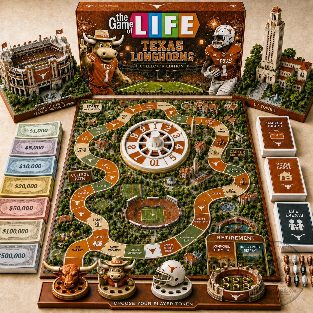 The Game of Life Texas Longhorns Collector Edition Board Game