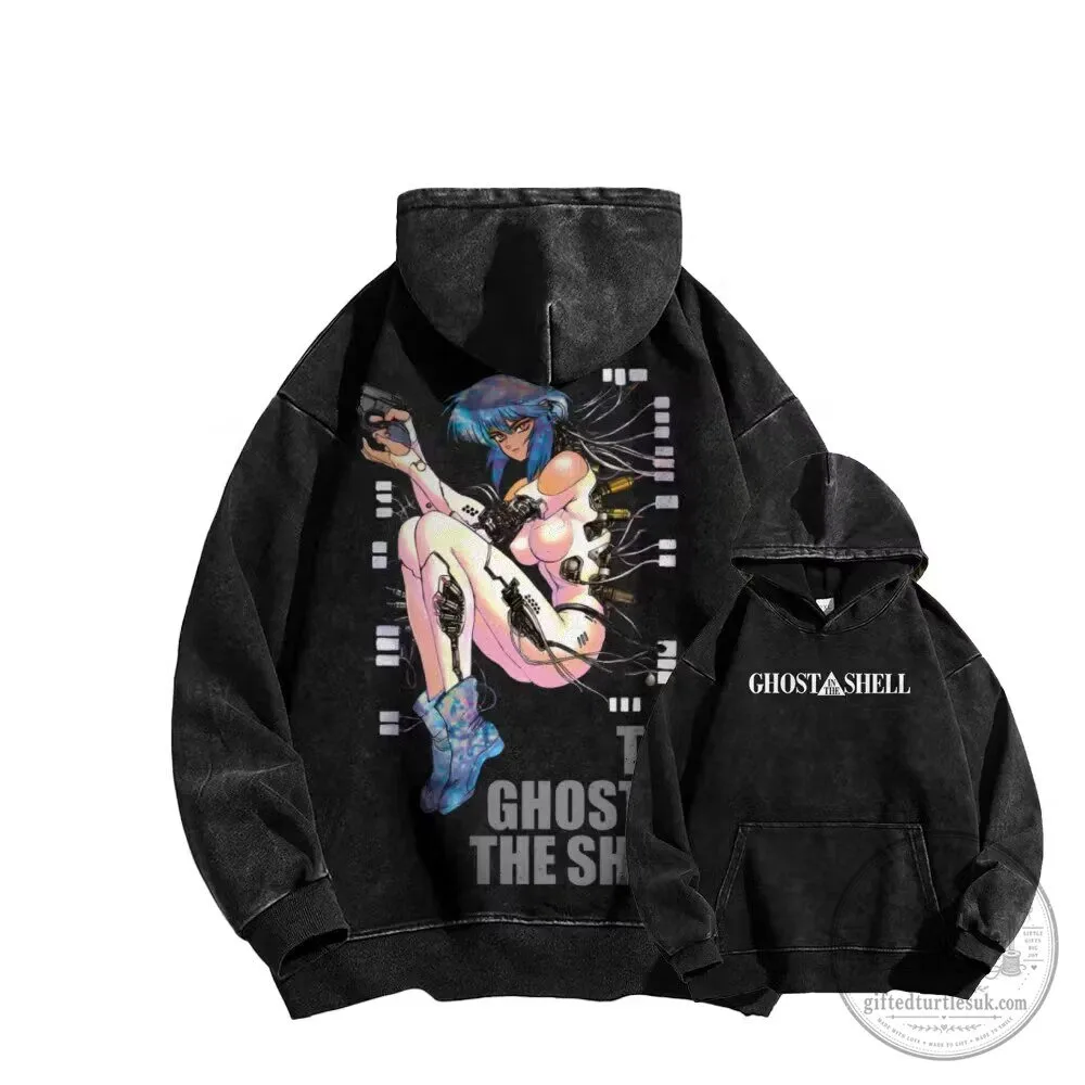 Black Washed Hoodie featuring Motoko Kusanagi from Ghost in the Shell Anime Manga