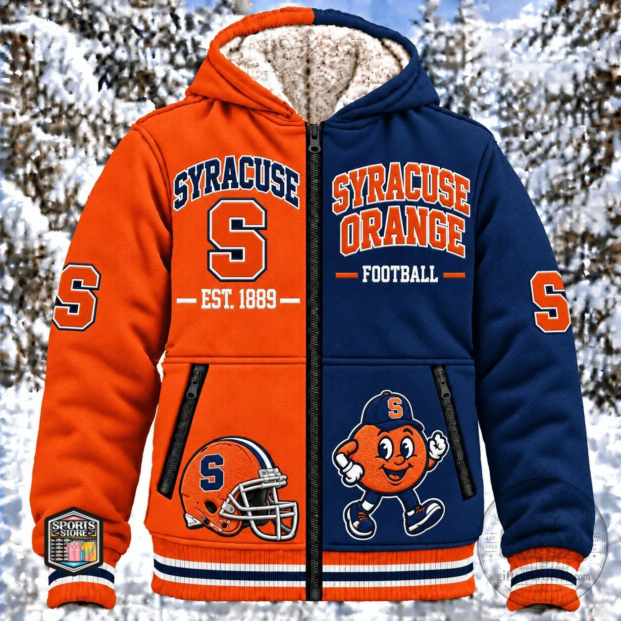 Syracuse Orange Football Team Sherpa Lined Full Zip Hoodie Jacket