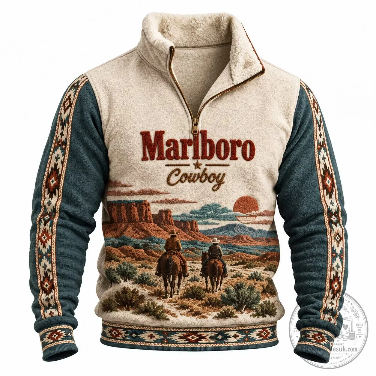 Marlboro Cowboy Western Desert Landscape Half-Zip Sweatshirt