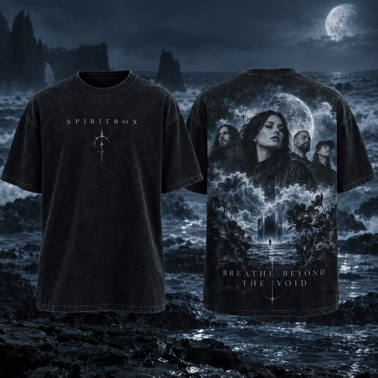 Spiritbox Blue Moon Ocean Waves Band Graphic T-Shirt