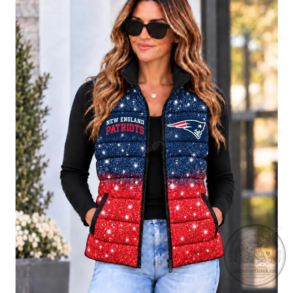 New England Patriots Glitter Sparkle Gradient Puffer Vest