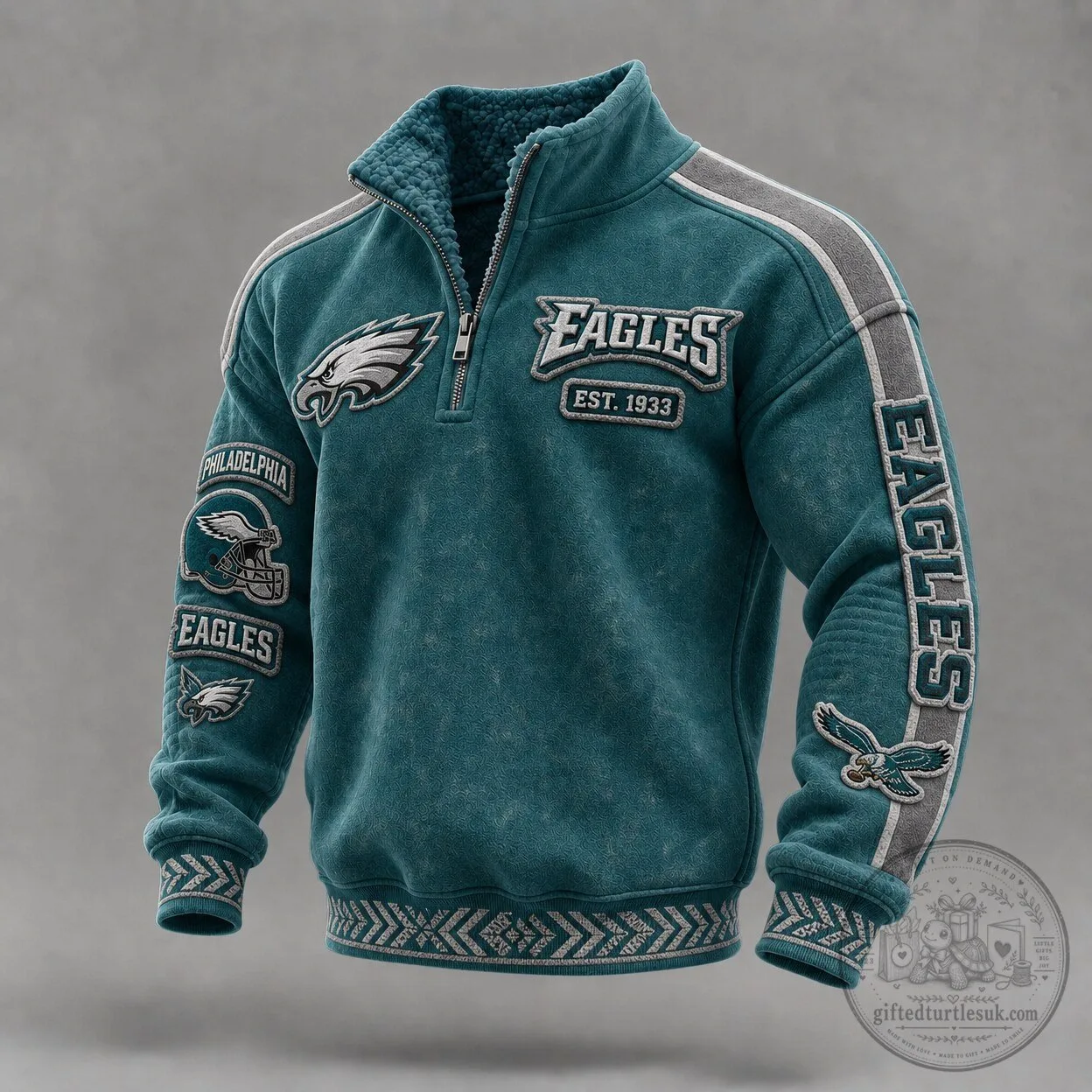 Philadelphia Eagles Quarter Zip Mock Neck Fleece Sweatshirt
