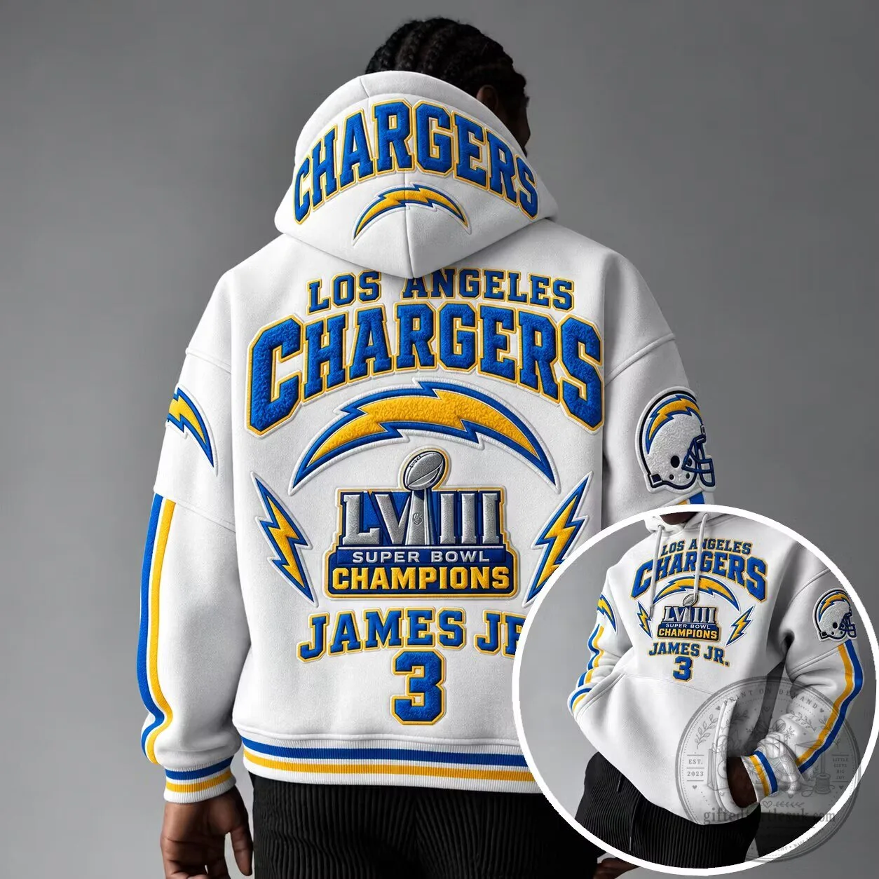 Los Angeles Chargers Super Bowl Champions James Junior Number 3 Hoodie