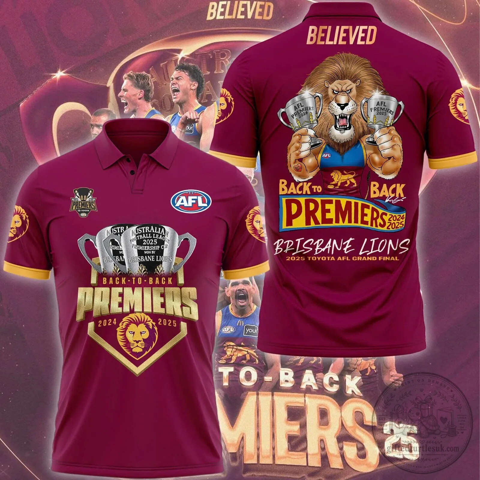 AFL Grand Final Polo Shirt for 2024 2025 Back To Back Premiers Brisbane Lions