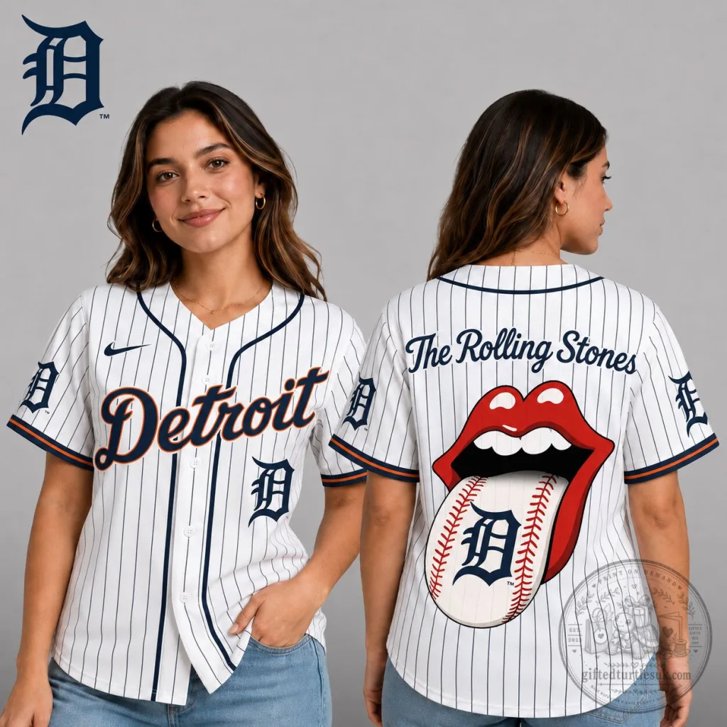 Detroit Tigers The Rolling Stones Baseball Jersey Shirt for Women 1 Detroit Tigers The Rolling Stones Baseball Jersey Shirt for Women