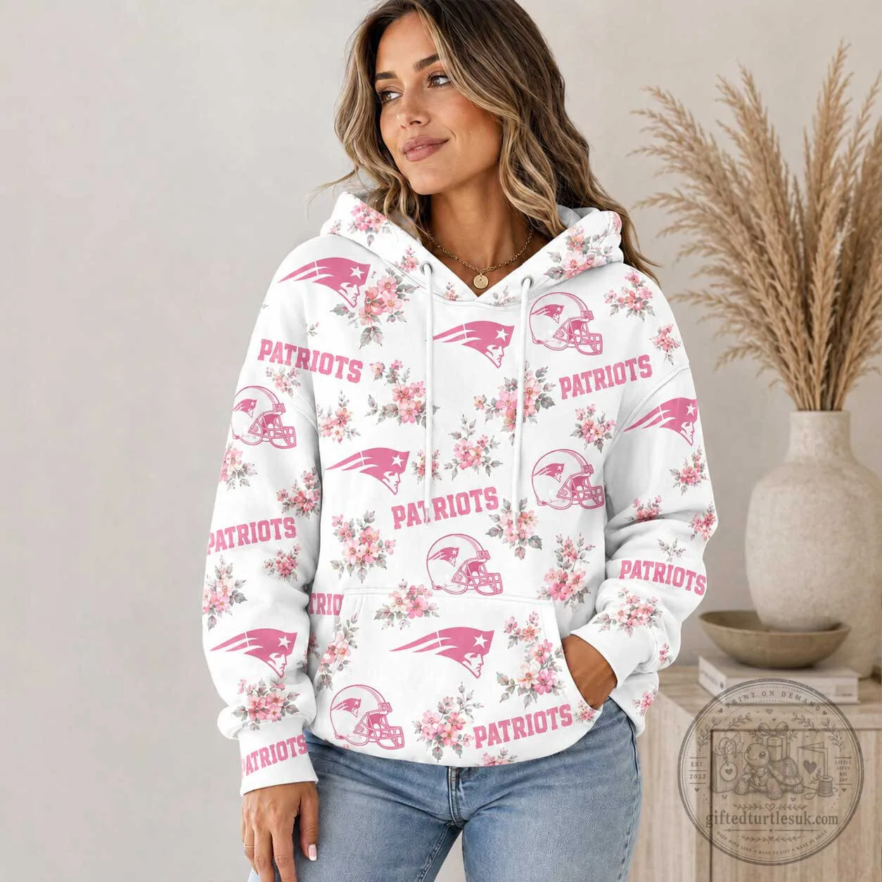 New England Patriots Pink Floral Team Pride Hoodie for Women
