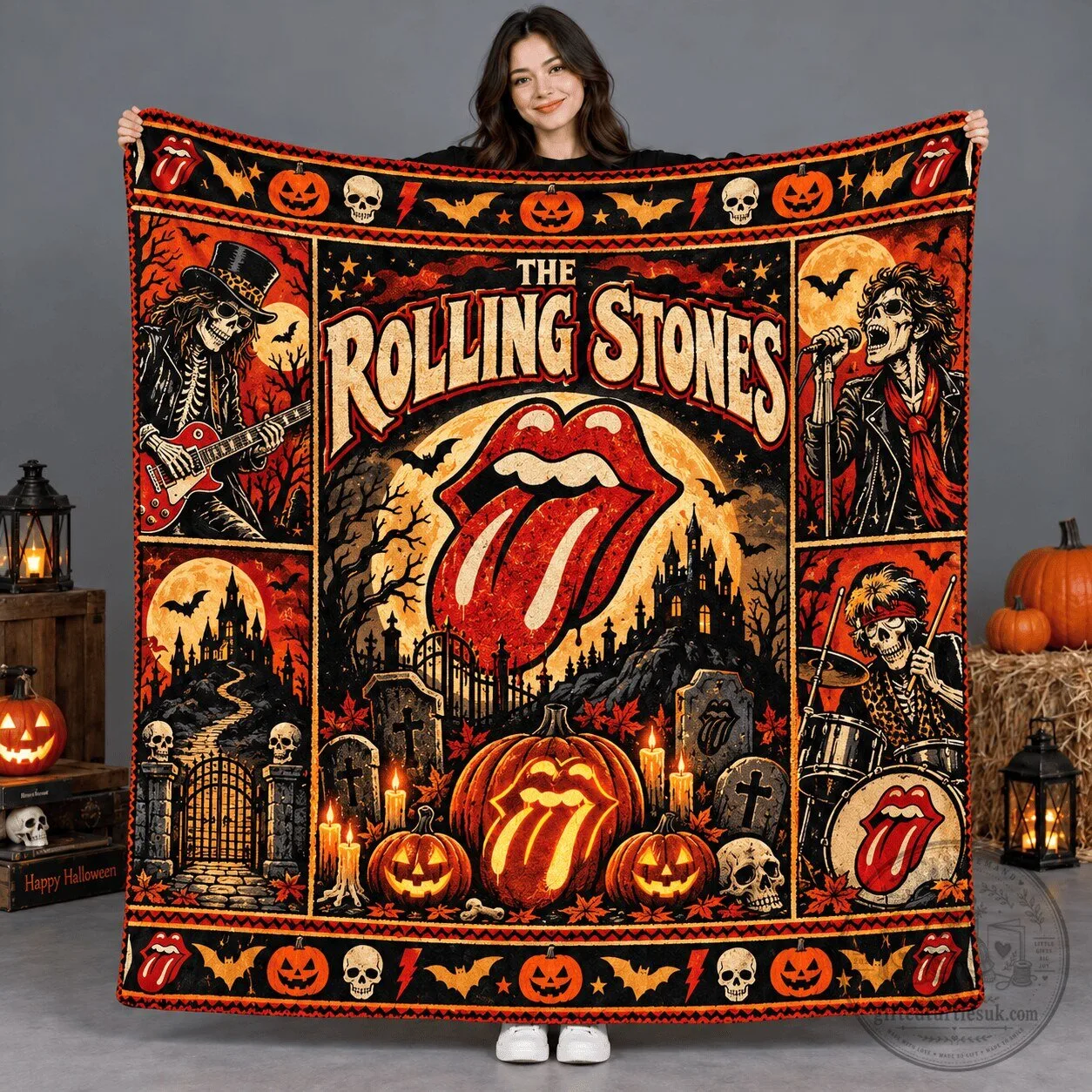 The Rolling Stones Halloween Skeleton Band Concert Fleece Blanket