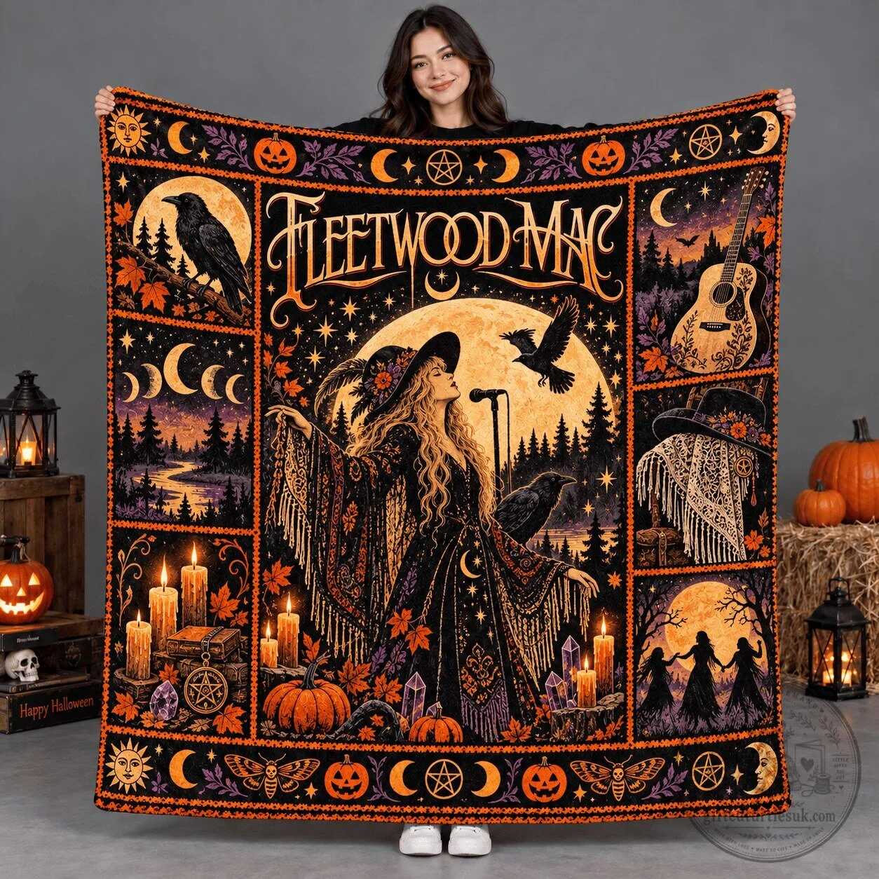 Fleetwood Mac Stevie Nicks Witchy Moon Halloween Themed Fleece Blanket