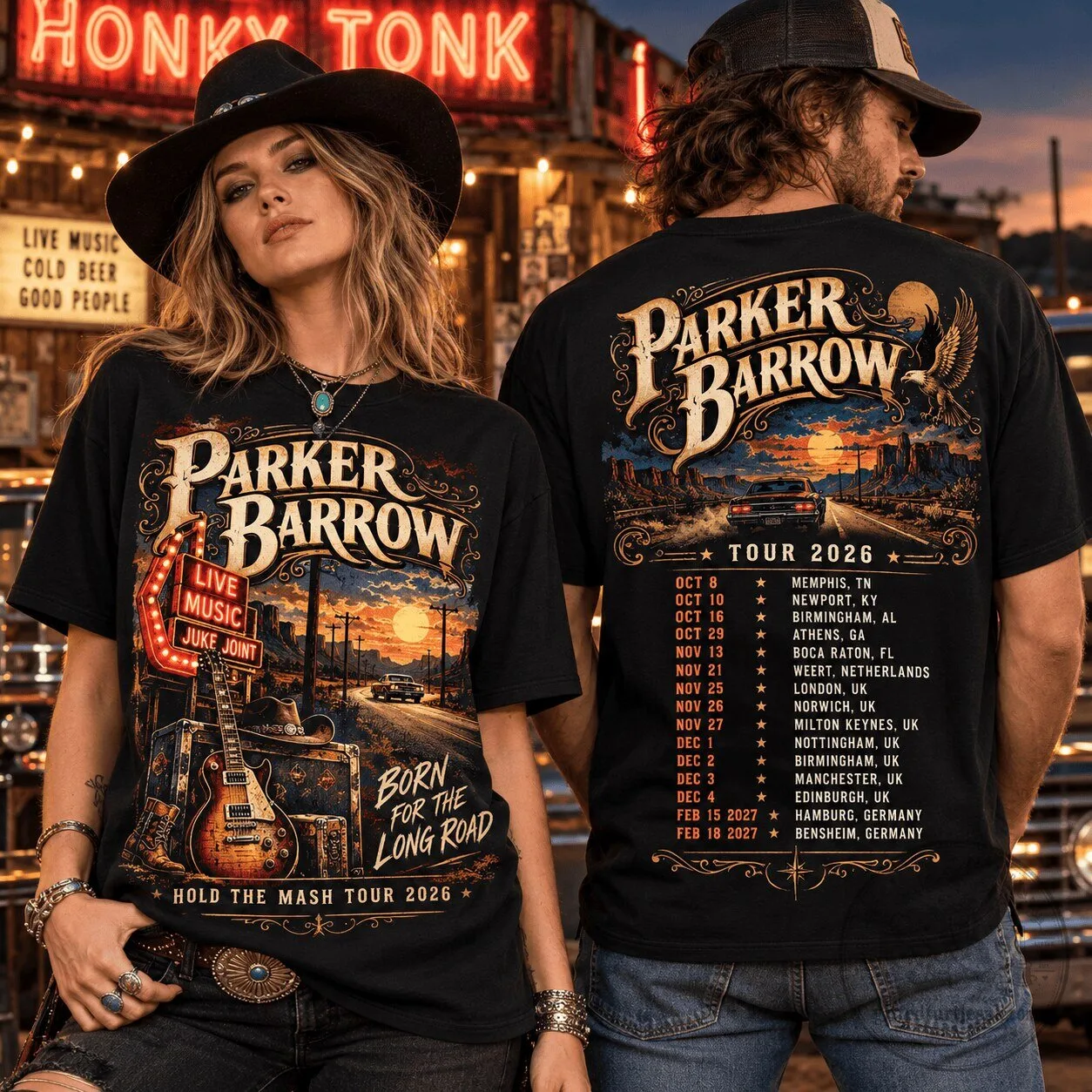 Parker Barrow Tour 2026 Born For The Long Road Live Music T-Shirt