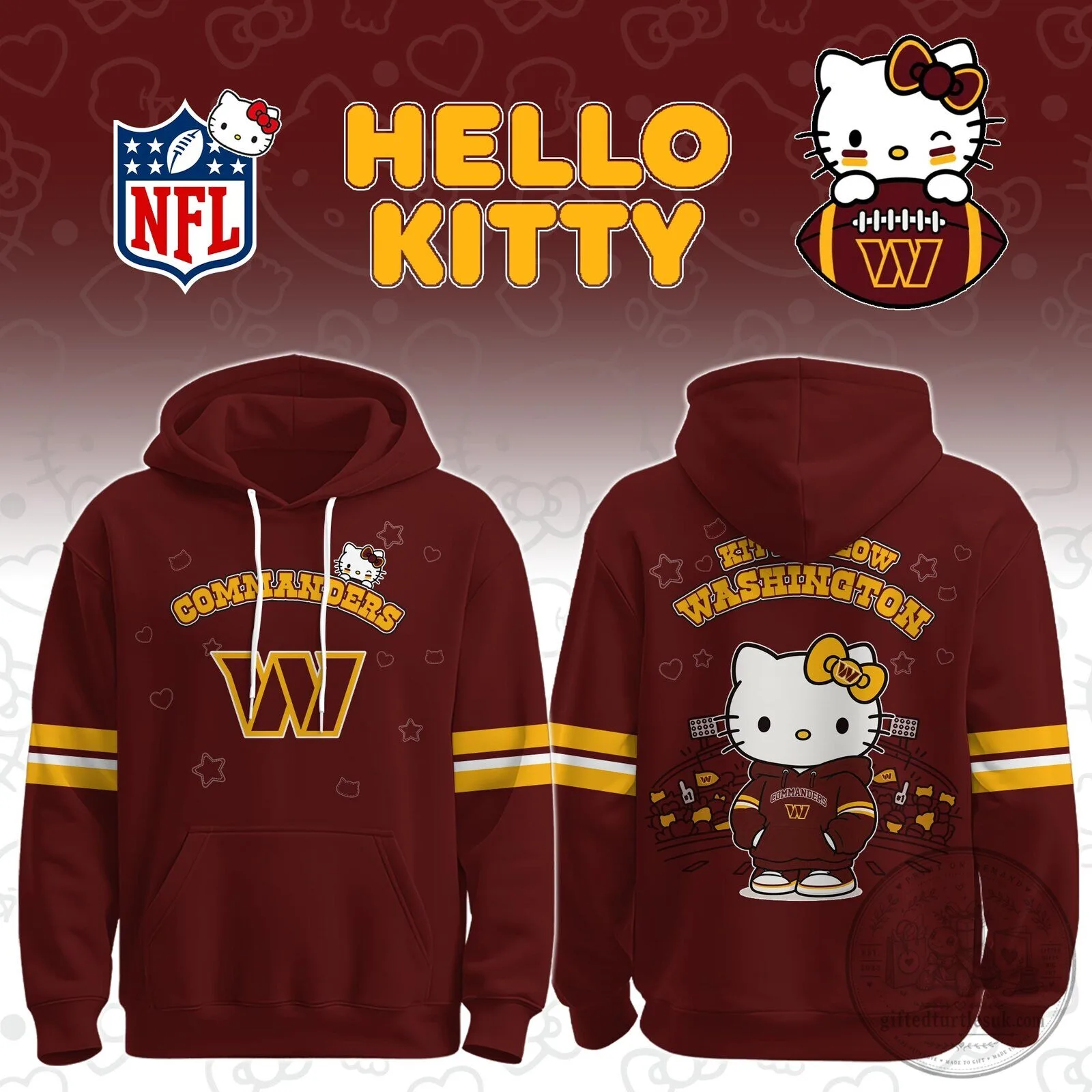 Washington Commanders Hello Kitty NFL Football Team Fan Hoodie 4 Washington Commanders Hello Kitty NFL Football Team Fan Hoodie