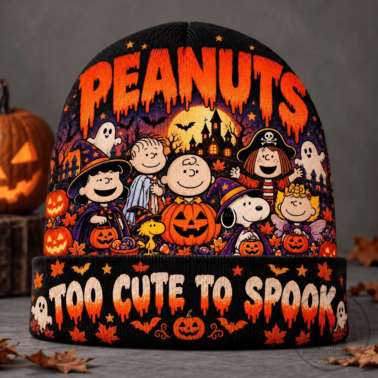 Peanuts Snoopy Woodstock Halloween Too Cute To Spook Knit Beanie Hat