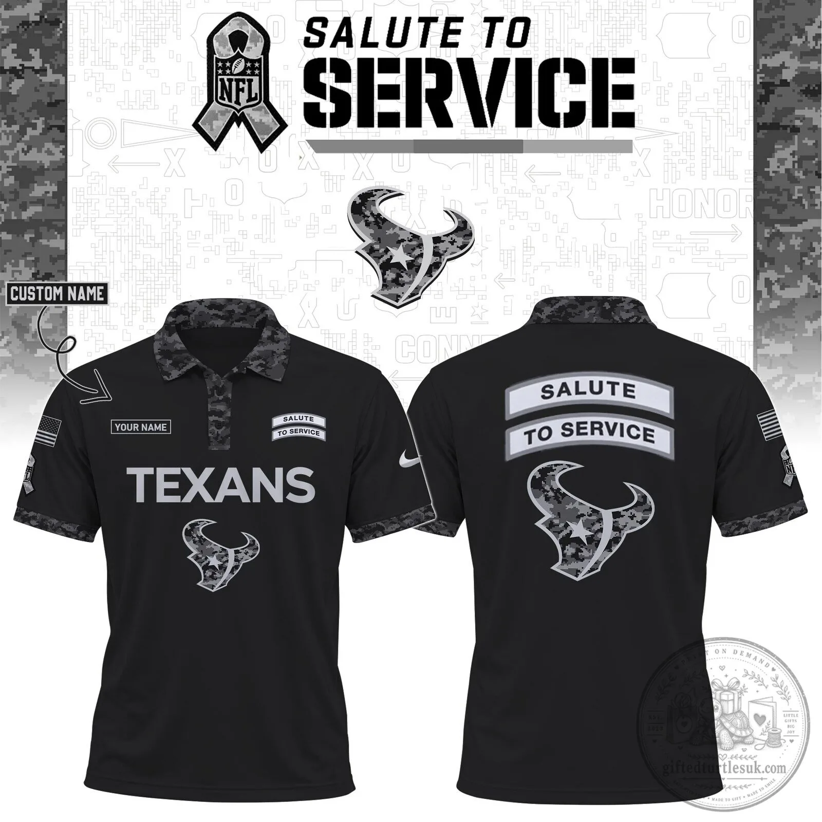 Houston Texans Salute To Service Black Camouflage Polo Shirt