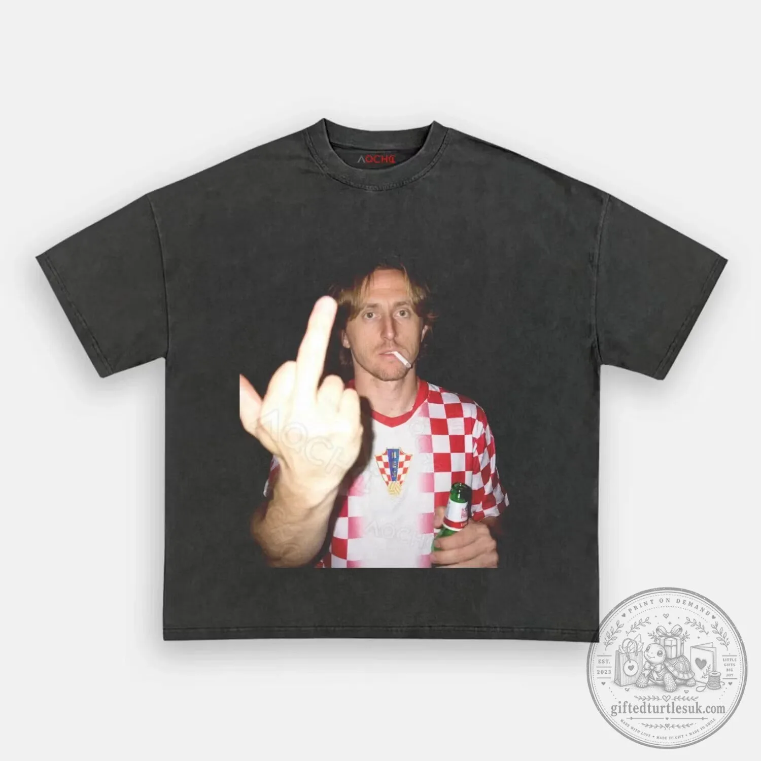 Croatia Football Luka Modric Middle Finger Smoking Beer T-Shirt