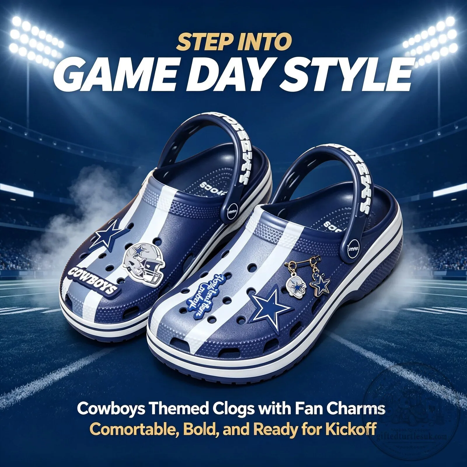 Dallas Cowboys NFL Team Logo Striped Game Day Fan Clogs Shoes with Charms