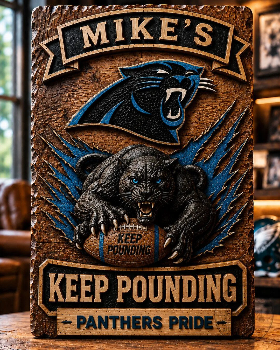 Carolina Panthers Keep Pounding Personalized Wooden Wall Art Plaque