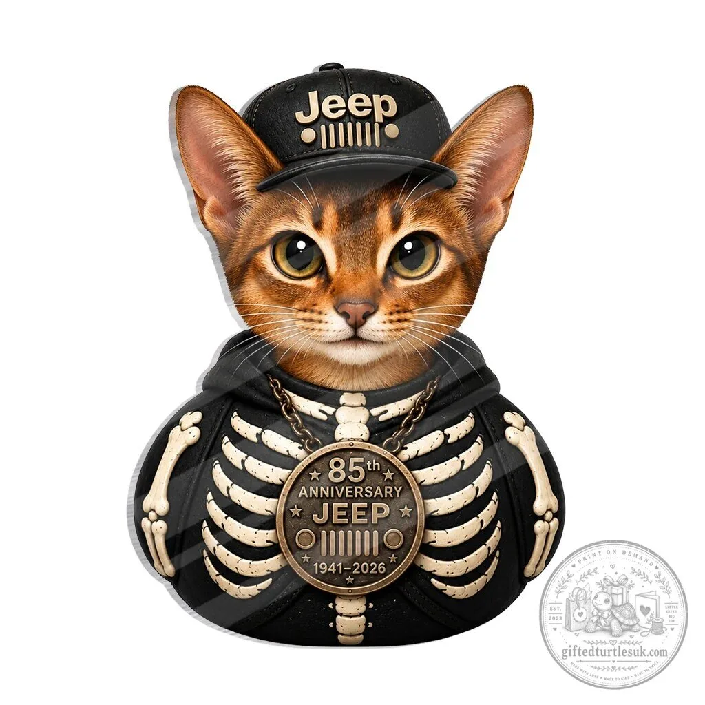 Jeep 85th Anniversary Skeleton Cat Wearing Baseball Cap Magnet