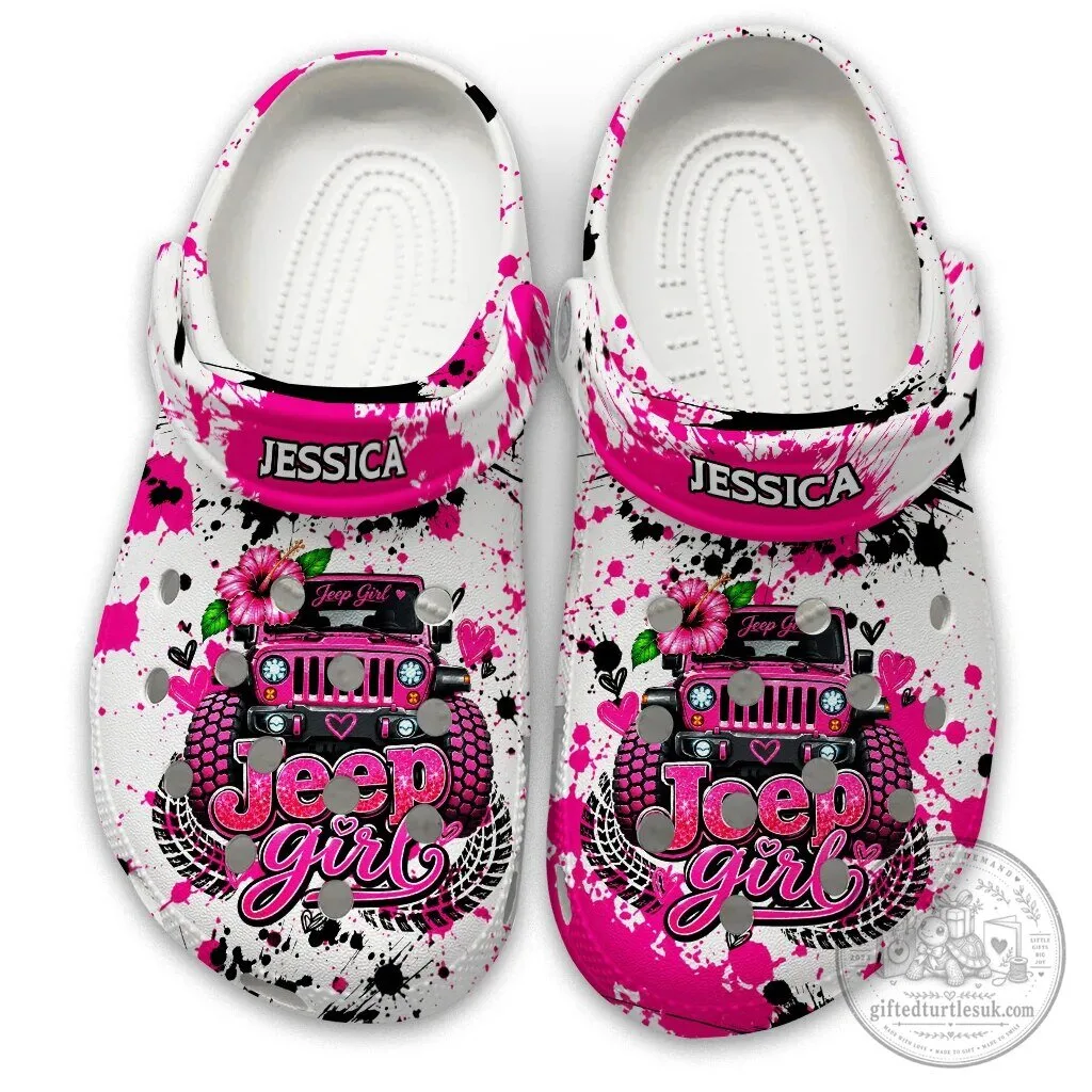 Jeep Girl Pink Floral Personalized Clogs Shoes
