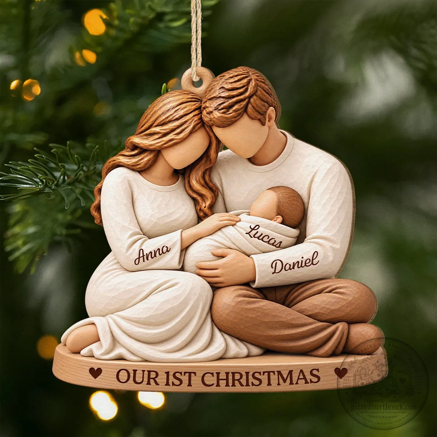 Our First Christmas Newborn Family Personalized Wood Ornament