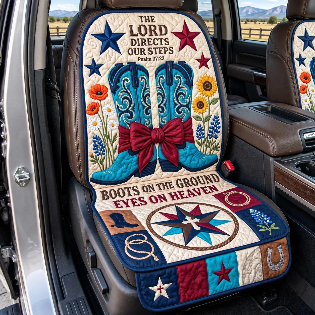 Christian Boots On The Ground Eyes On Heaven Quilted Car Seat Cover