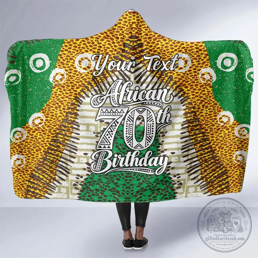 Personalized African 70th Birthday Tribal Animal Print Hooded Blanket