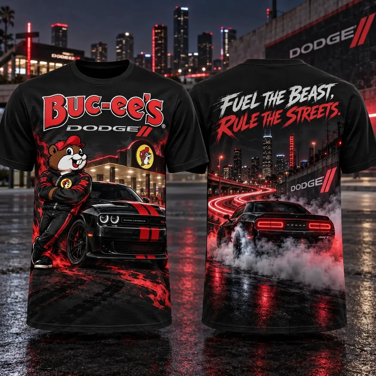Buc-ee’s Dodge Challenger Muscle Car T-Shirt for Drivers Who Love Wide Open Roads