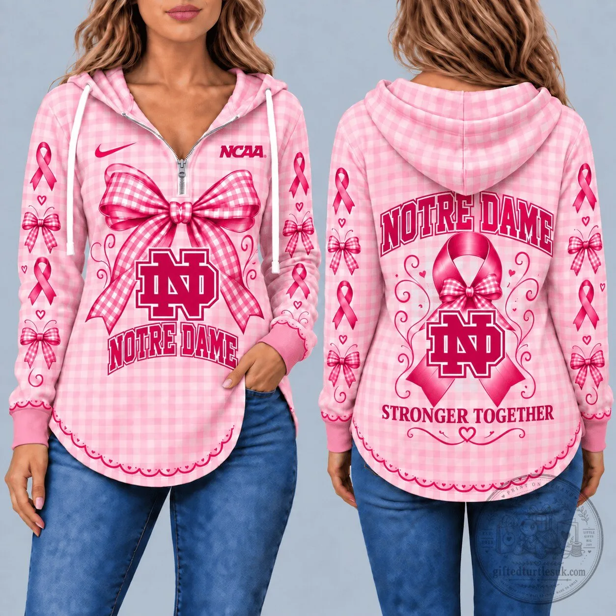 Notre Dame Fighting Irish Breast Cancer Awareness Pink Gingham Hoodie 3 Notre Dame Fighting Irish Breast Cancer Awareness Pink Gingham Hoodie