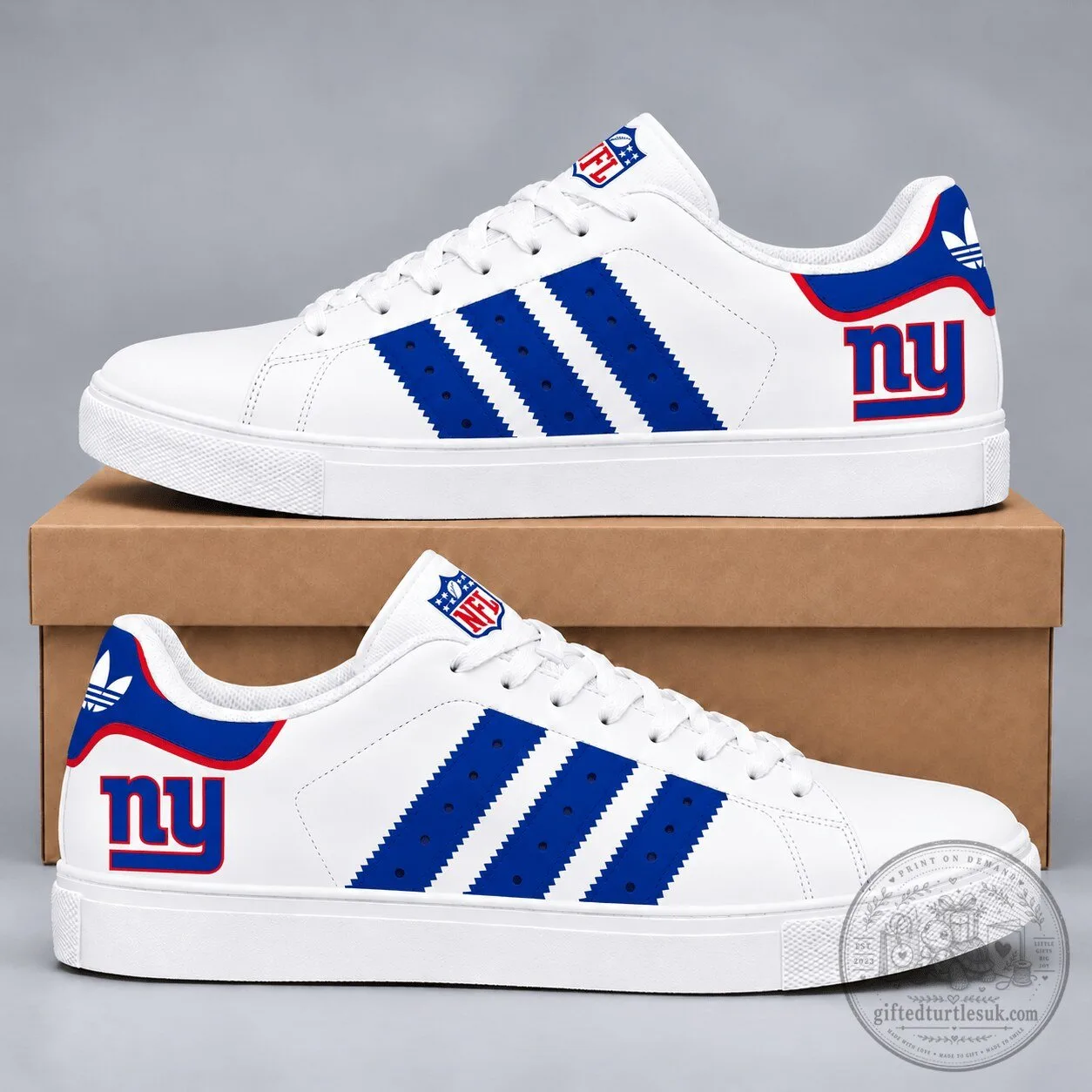 New York Giants National Football League Team Logo White and Blue Sneakers