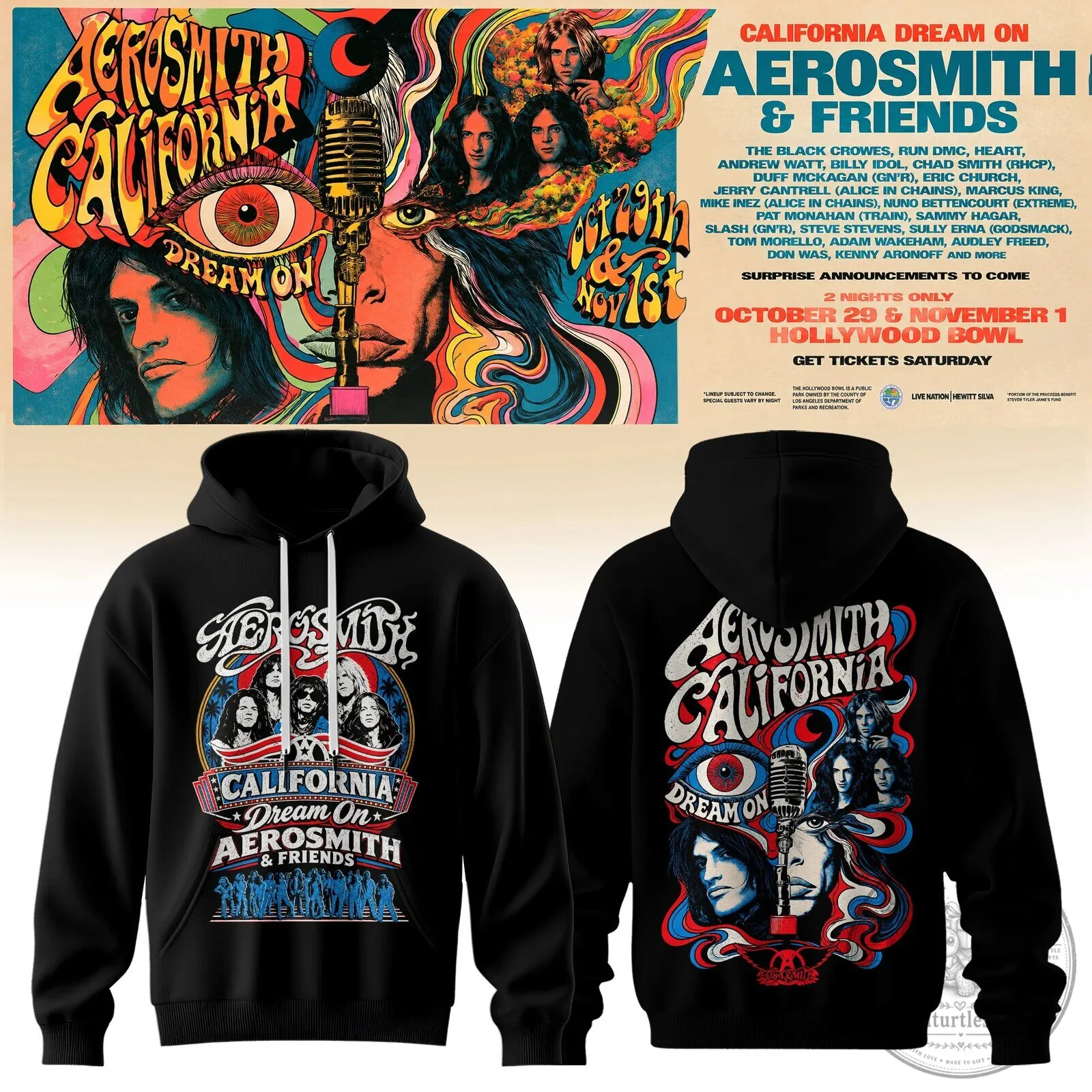 Aerosmith California Dream On Tour Concert Black Pullover Hoodie