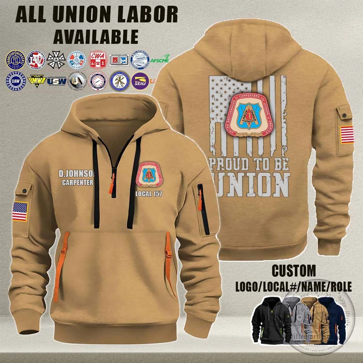 Ironworkers Union American Flag Quarter Zip Hoodie 15 Ironworkers Union American Flag Quarter Zip Hoodie