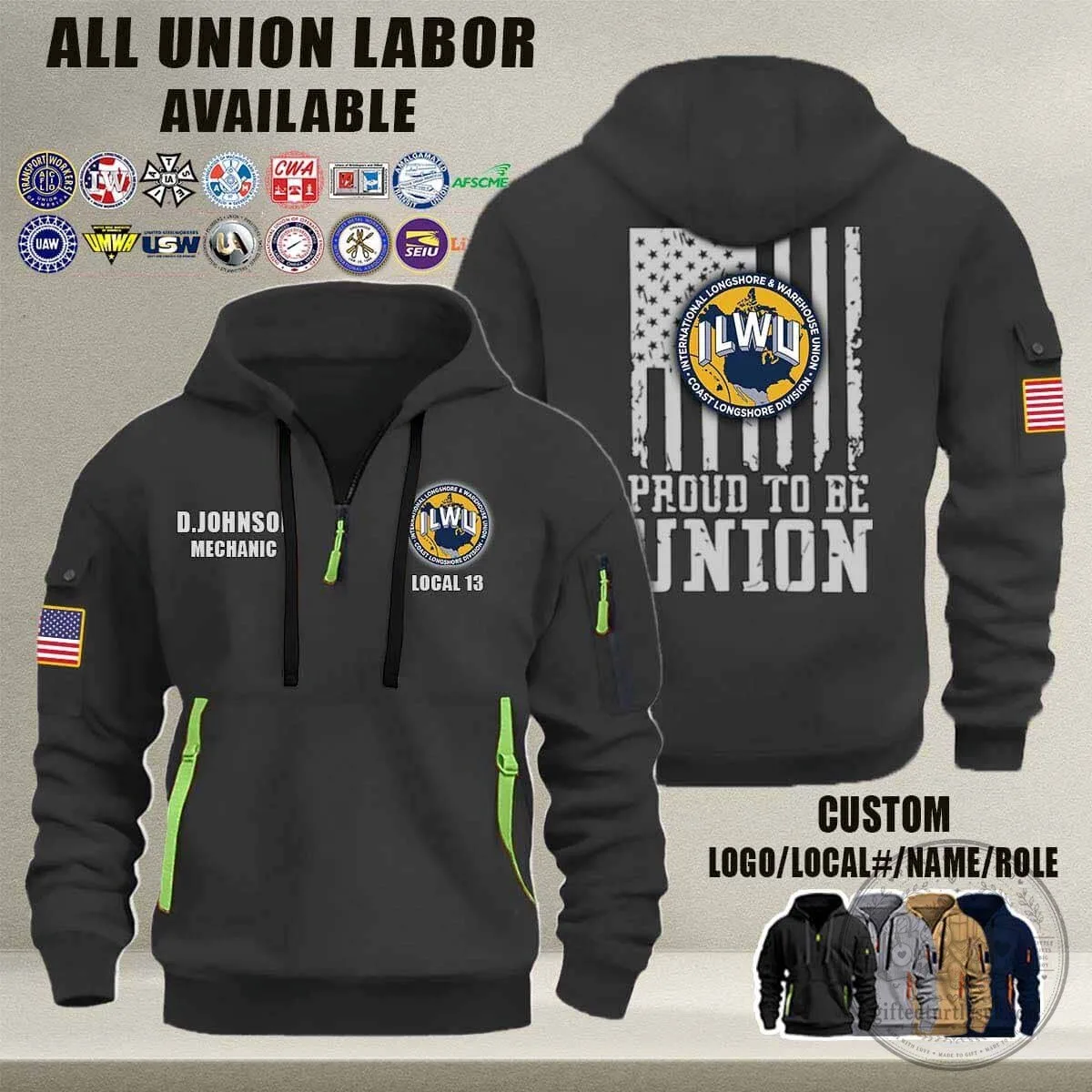 Ironworkers Union American Flag Quarter Zip Hoodie 16 Ironworkers Union American Flag Quarter Zip Hoodie