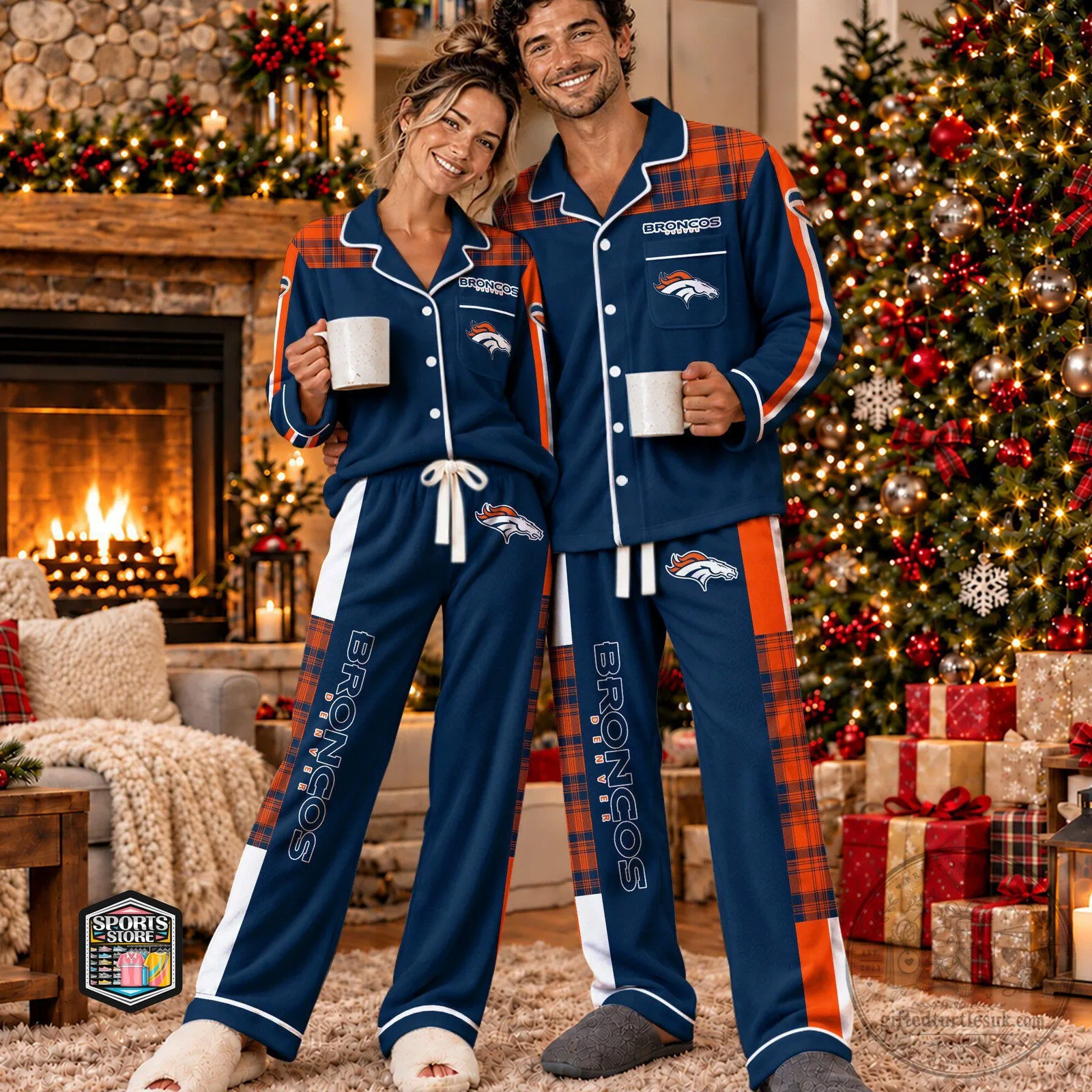 Denver Broncos Christmas Holiday Flannel Pajamas Set