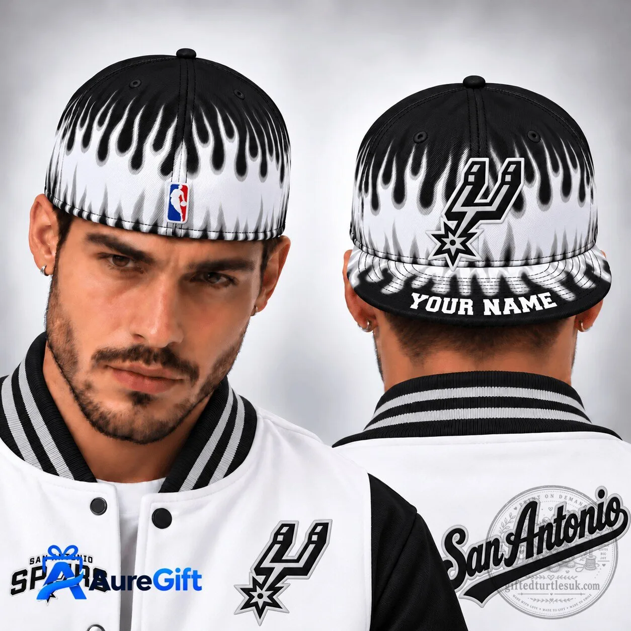 San Antonio Spurs NBA Flame Design Personalized Snapback Cap Hat