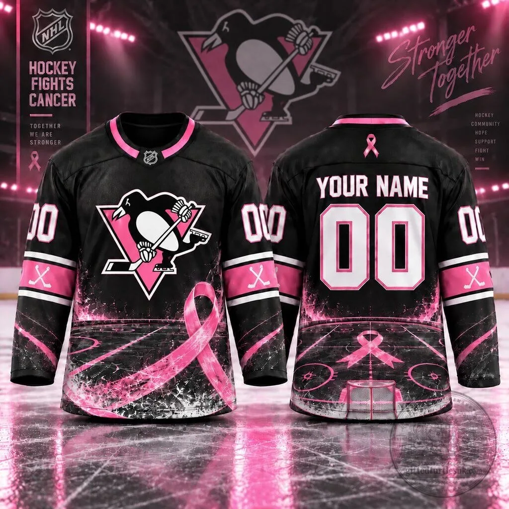 Pittsburgh Penguins Personalized Pink Breast Cancer Awareness Hockey Jersey