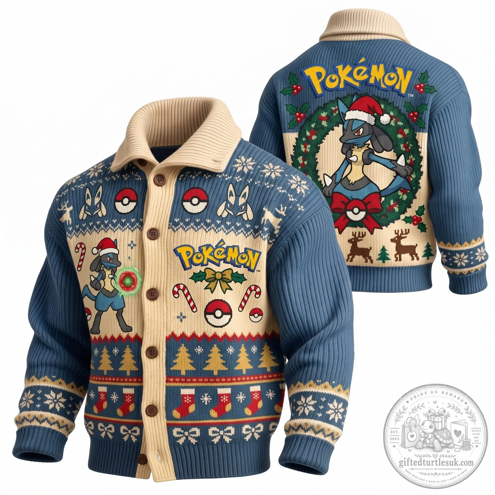 Lucario Ugly Sweater Cardigan for Christmas Holiday - Pokemon Themed