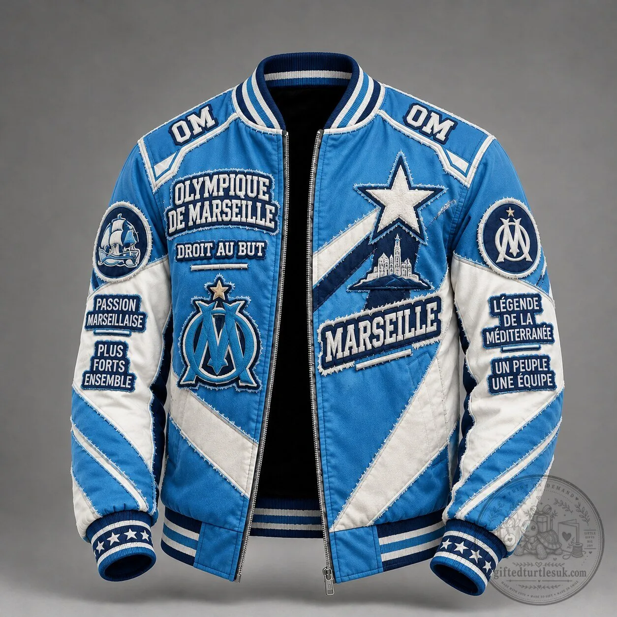 Olympique de Marseille Varsity Bomber Jacket - Vintage Patchwork Streetwear Coat