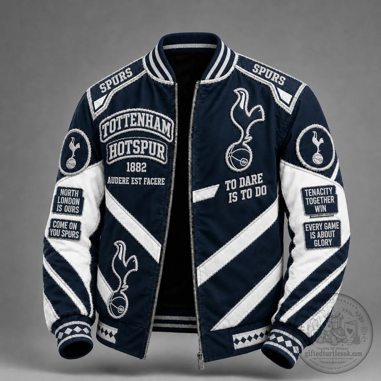 Tottenham Hotspur Football Club Varsity Bomber Jacket for Men, Navy Blue and White