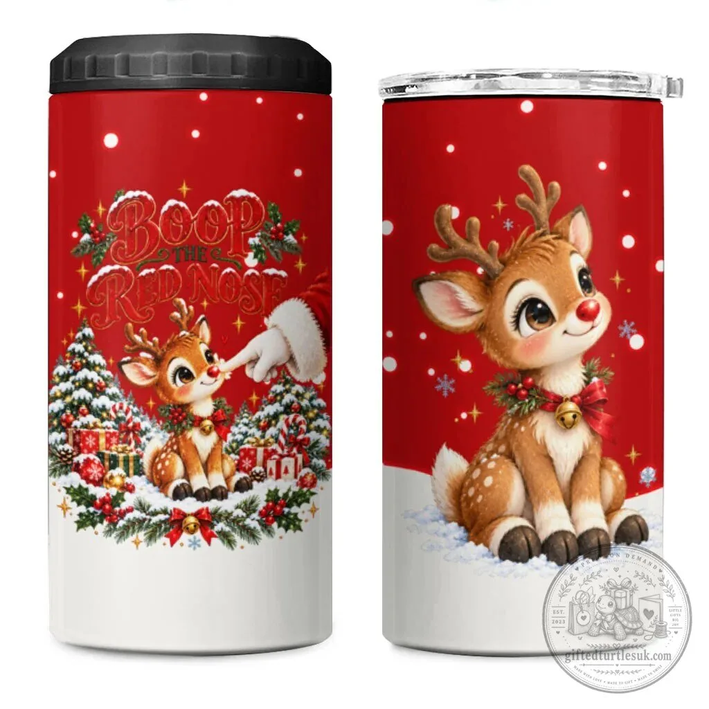 Cute Reindeer Boop The Red Nose Christmas Holiday Can Cooler Tumbler