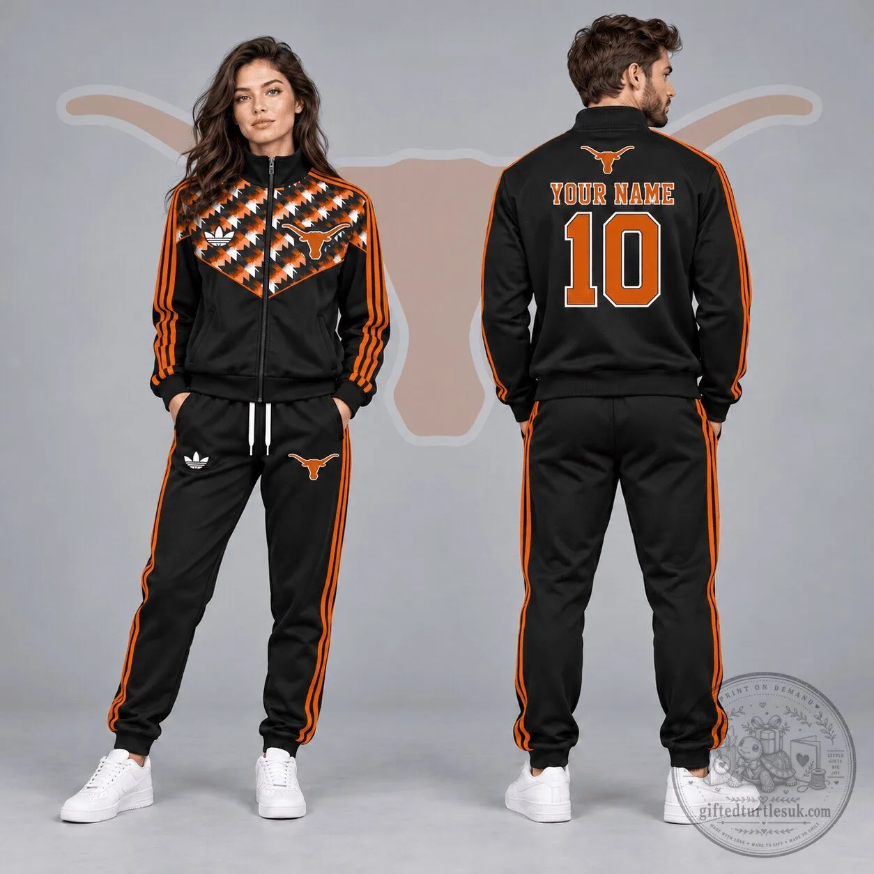 Texas Longhorns Personalized Chevron Full-Zip Tracksuit Jacket and Jogger Pants Set