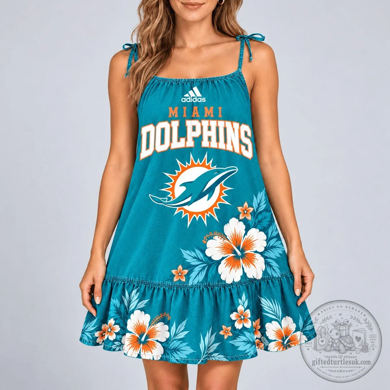 Miami Dolphins Tropical Hibiscus Pattern Sundress