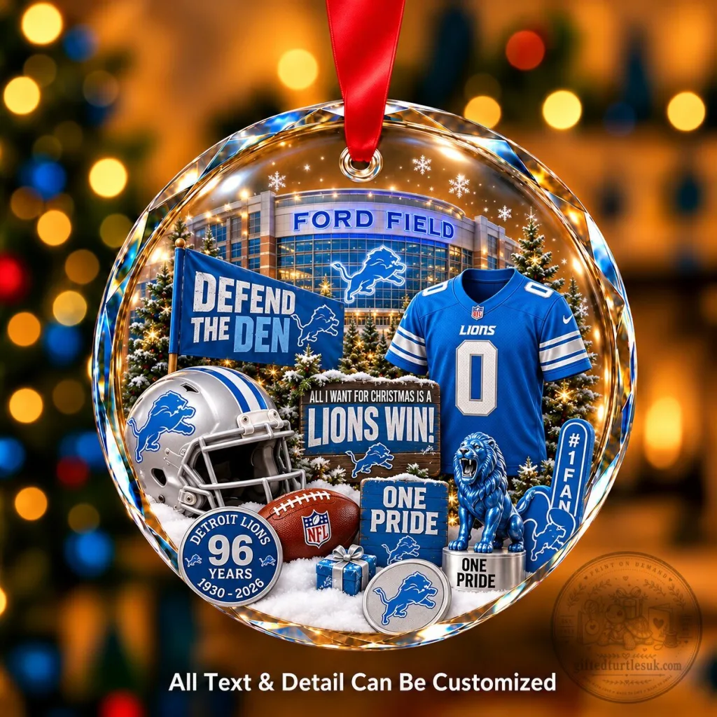 Detroit Lions NFL Christmas Ford Field Personalized Glass Ornament Gift Detroit Lions NFL Christmas Ford Field Personalized Glass Ornament Gift