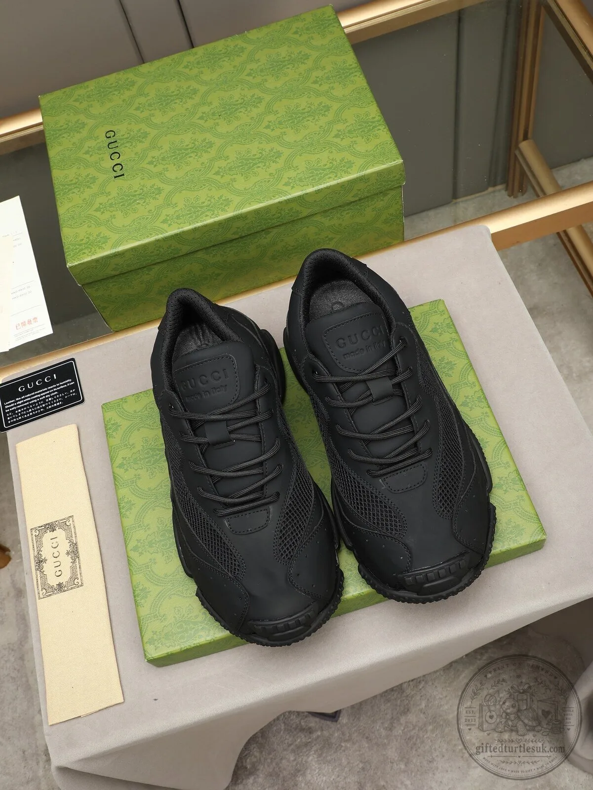 Gucci Black Mesh and Leather Low-Top Sneakers for Men and Women