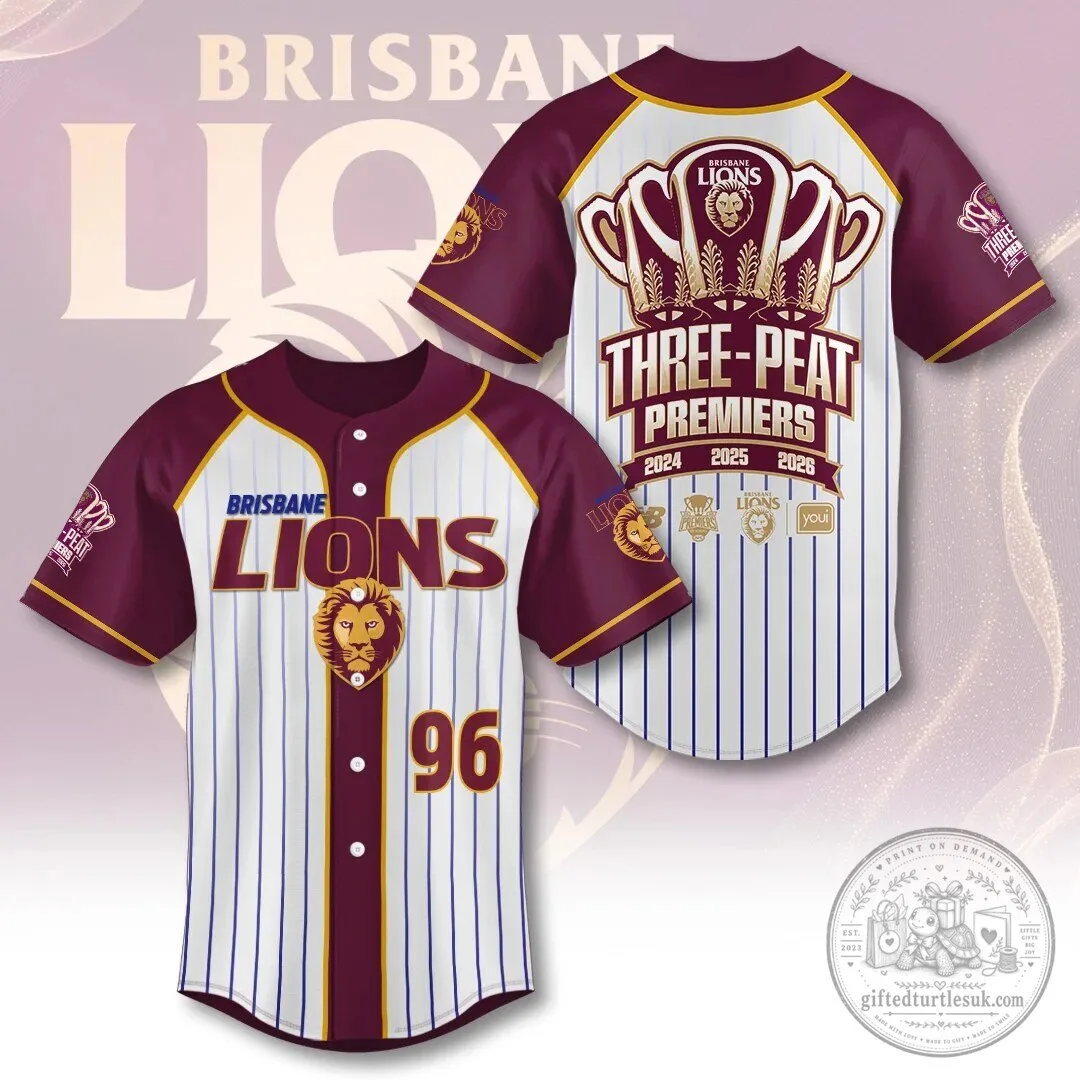 2024 2025 2026 Brisbane Lions Baseball Jersey - Three-Peat Premiers