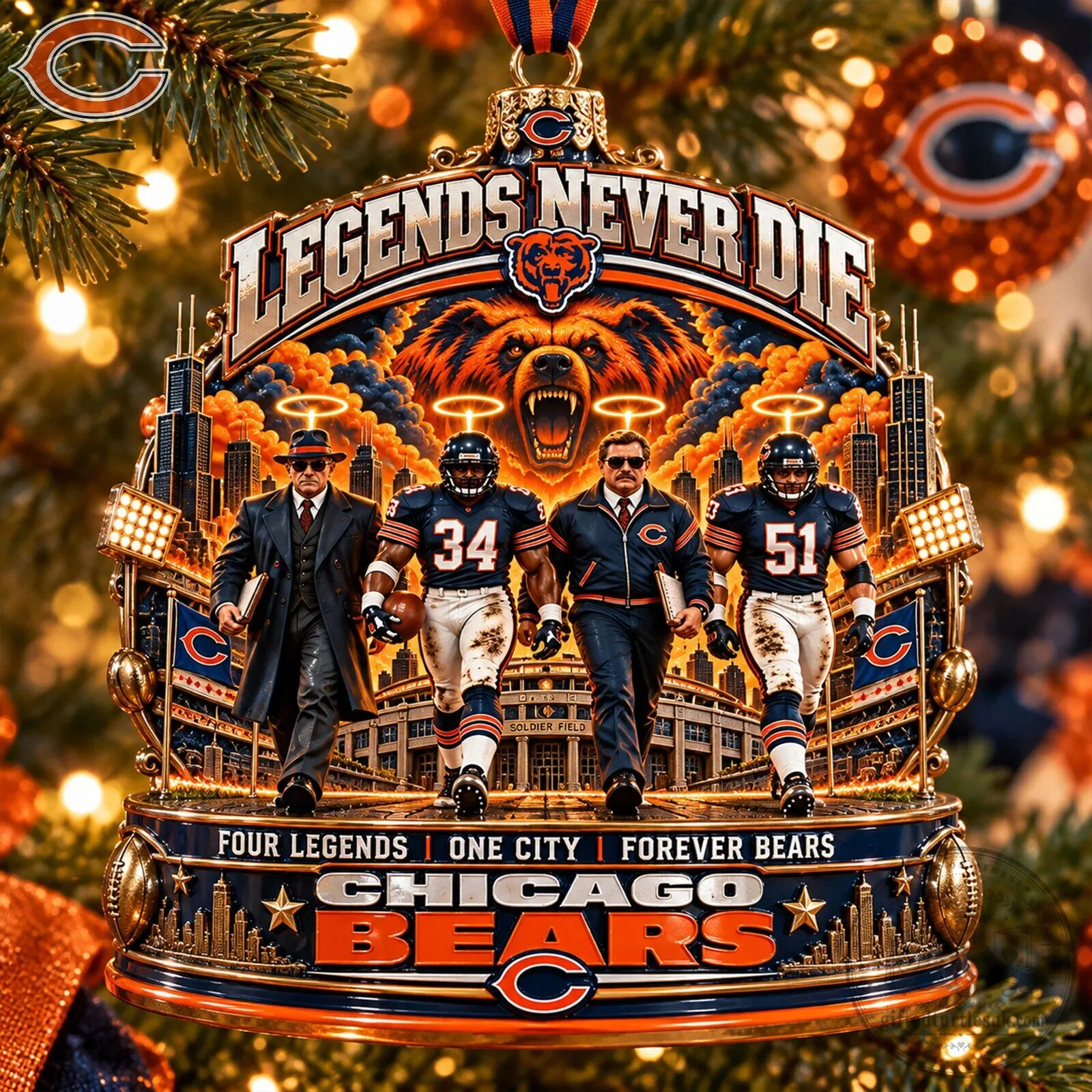 Chicago Bears Legends Never Die Football Team Christmas Tree Ornament