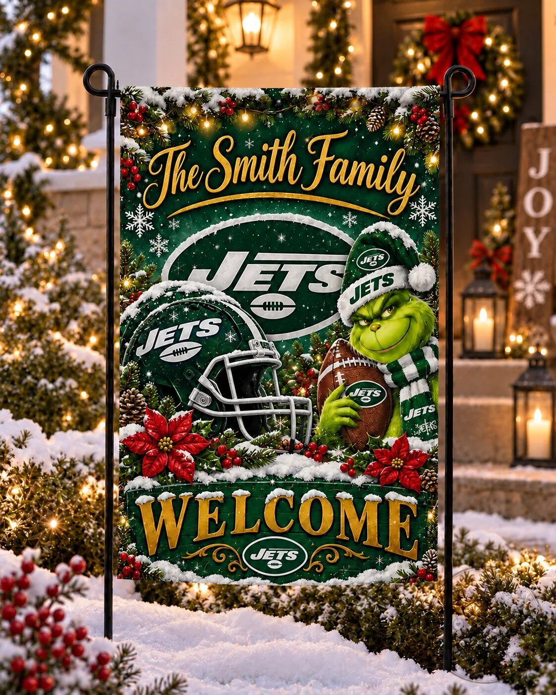 New York Jets Christmas Grinch Welcome Garden Flag